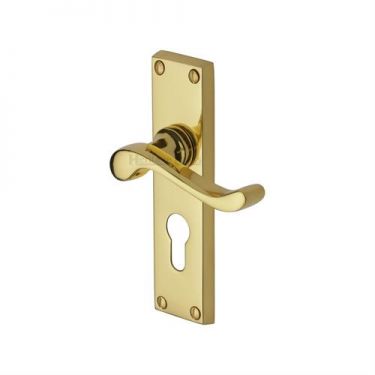 Click Here To Enlarge This Photo Of V807&period;48-PB Heritage Brass Door Handle For Euro Profile Plate Bedford Design Polished Brass Finish