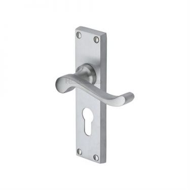 Click Here To Enlarge This Photo Of V807&period;48-SC Heritage Brass Door Handle For Euro Profile Plate Bedford Design Satin Chrome Finish