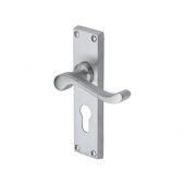 V807&period;48-SC Heritage Brass Door Handle For Euro Profile Plate Bedford Design Satin Chrome Finish