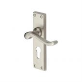 V807&period;48-SN Heritage Brass Door Handle For Euro Profile Plate Bedford Design Satin Nickel Finish