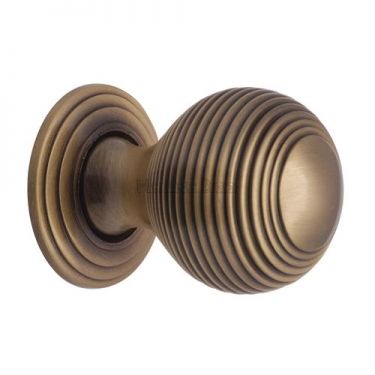 Click Here To Enlarge This Photo Of V973 32-AT Heritage Brass Cabinet Knob Reeded Design 32mm Antique Brass Finish