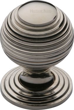 Click Here To Enlarge This Photo Of V973 32-PNF Heritage Brass Cabinet Knob Reeded Design 32mm Polished Nickel Finish