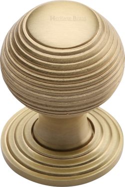 Click Here To Enlarge This Photo Of V973 32-SB Heritage Brass Cabinet Knob Reeded Design 32mm Satin Brass Finish