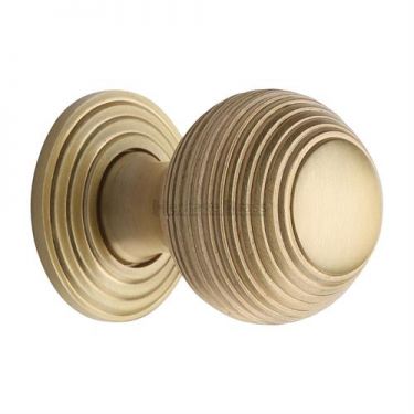 Click Here To Enlarge This Photo Of V973 38-SB Heritage Brass Cabinet Knob Reeded Design 38mm Satin Brass Finish