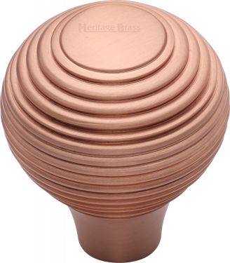 Click Here To Enlarge This Photo Of V974 38-SRG Heritage Brass Cabinet Knob Reeded Design 38mm Satin Rose Gold Finish