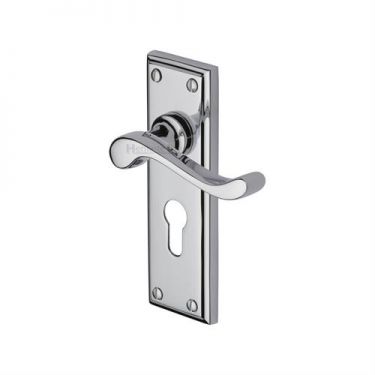 Click Here To Enlarge This Photo Of W3227&period;48-PC Heritage Brass Door Handle For Euro Profile Plate Edwardian Design Polished Chrome Finish