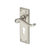W3227&period;48-SN Heritage Brass Door Handle For Euro Profile Plate Edwardian Design Satin Nickel Finish