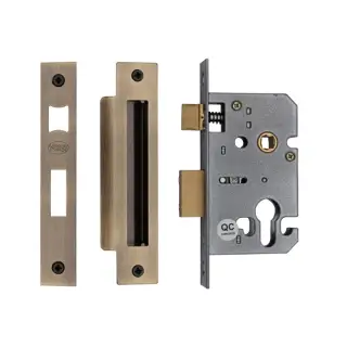 YKSLE2N-AT M&period;Marcus York Euro Sash Lock 2 &half;" Antique Brass Finish