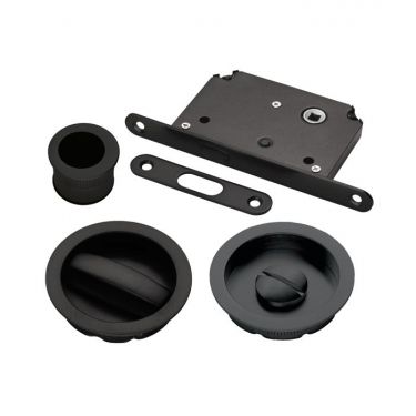 Click Here To Enlarge This Photo Of ART55BMB - Carlisle Brass Manital Sliding Door Lock Set &lpar;Round&rpar; with WC Turn&comma; Flush Pull & Mortice Lock Matt Black &lpar;suitable on 40-44mm thick doors&rpar;
