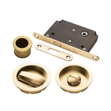 Click Here To Enlarge This Photo Of ART55BSB - Carlisle Brass Manital Sliding Door Lock Set &lpar;Round&rpar; with WC Turn&comma; Flush Pull & Mortice Lock Satin Brass &lpar;suitable on 40-44mm thick doors&rpar;