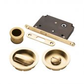 ART55BSB - Carlisle Brass Manital Sliding Door Lock Set &lpar;Round&rpar; with WC Turn&comma; Flush Pull & Mortice Lock Satin Brass &lpar;suitable on 40-44mm thick doors&rpar;
