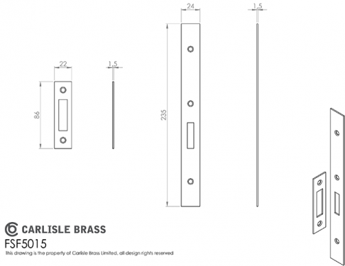 Click Here To Enlarge This Photo Of FSF5015AB Carlisle Brass Eurospec Easi-T Antique Brass Forend Strike & Fixing Pack to Suit Architectural Din Deadlocks &lpar;DLS0060EP&rpar;