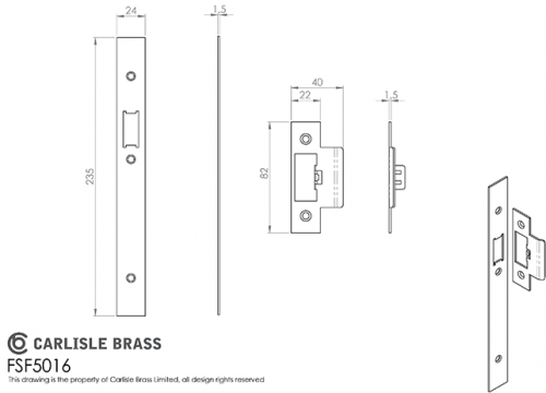 Click Here To Enlarge This Photo Of FSF5016SB Carlisle Brass Eurospec Easi-T Satin Brass Forend Strike & Fixing Pack to Suit Architectural Din Latches &lpar;DLS0060L&rpar;