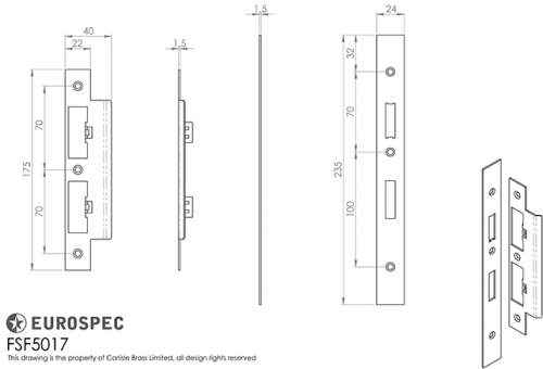 Click Here To Enlarge This Photo Of FSF5017SSS Carlisle Brass Eurospec Easi-T Satin Stainless Steel Forend Strike & Fixing Pack to Suit Architectural Din Sash&sol;Bathroom Locks &lpar;DLS7260EP&sol;DLS7860WC&rpar;