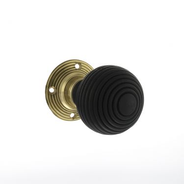 Click Here To Enlarge This Photo Of Atlantic - OE60RREMKPB Old English 'Whitby' Ebony Wood Mortice Knob on 60mm Face Fix Rose - Polished Brass