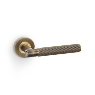 Click Here To Enlarge This Photo Of AW222AB - Alexander & Wilks Spitfire Lever Reeded on 50x6mm Rose - Antique Brass