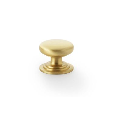 Click Here To Enlarge This Photo Of AW825-32-SB - Alexander & Wilks Round Cupboard Knob Integral Stepped Rose - Satin Brass - 32mm
