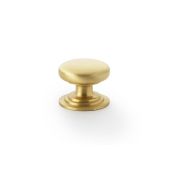 AW825-32-SB - Alexander & Wilks Round Cupboard Knob Integral Stepped Rose - Satin Brass - 32mm