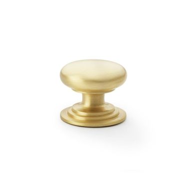 Click Here To Enlarge This Photo Of AW825-38-SB - Alexander & Wilks Round Cupboard Knob Integral Stepped Rose - Satin Brass - 38mm
