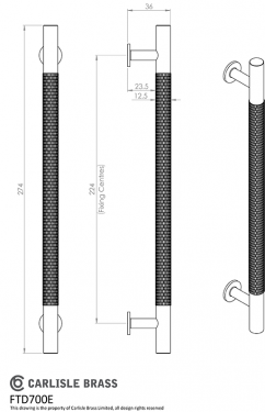 Click Here To Enlarge This Photo Of FTD700ESB - Carlisle Brass Fingertip Design Knurled Pull Handle 254mm &lpar;224mm c&sol;c&rpar; Satin Brass