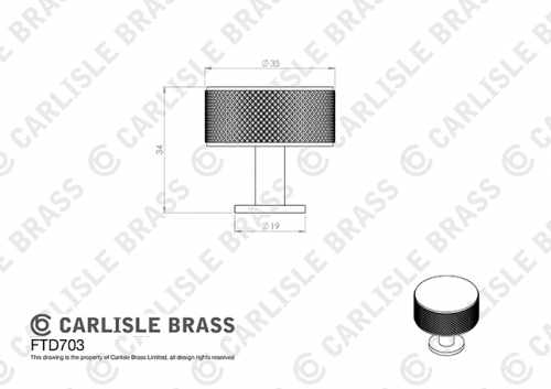 Click Here To Enlarge This Photo Of FTD703AB - Carlisle Brass Fingertip Design Knurled Radio Knob 35mm Antique Brass