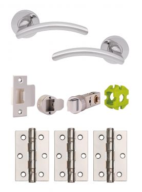 Click Here To Enlarge This Photo Of JTB71010 Jigtech Polished Chrome 'Viper' Passage Door Pack &lpar;57mm Backset and 3" Hinges&rpar;