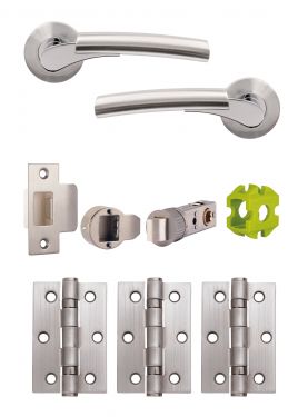 Click Here To Enlarge This Photo Of JTB71065 Jigtech Polished Chrome&sol;Satin Chrome 'Ultro' Passage Door Pack &lpar;57mm Backset and 3" Hinges&rpar;