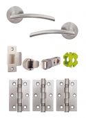 JTB71205 Jigtech Satin Chrome 'Sabre' Passage Door Pack &lpar;57mm Backset and 3" Hinges&rpar;