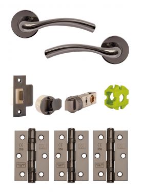 Click Here To Enlarge This Photo Of JTB71400 Jigtech Black Nickel 'Solar' Passage Door Pack &lpar;57mm Backset and 3" Hinges&rpar;
