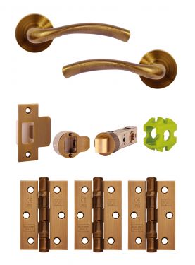Click Here To Enlarge This Photo Of JTB71600 Jigtech Antique Brass 'Solar' Passage Door Pack &lpar;57mm Backset and 3" Hinges&rpar;