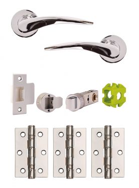 Click Here To Enlarge This Photo Of JTB72020 Jigtech Polished Chrome 'Vecta' Passage Door Pack &lpar;57mm Backset and 3" Hinges&rpar;