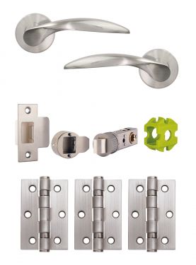 Click Here To Enlarge This Photo Of JTB72200 Jigtech Satin Chrome 'Cresta' Passage Door Pack &lpar;57mm Backset and 3" Hinges&rpar;