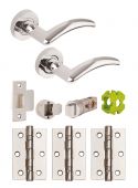 JTB81010 Jigtech Polished Chrome 'Viper' Privacy Door Pack &lpar;57mm Backset and 3" Hinges&rpar;
