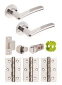 JTB81020 Jigtech Polished Chrome 'Condor' Privacy Door Pack &lpar;57mm Backset and 3" Hinges&rpar;