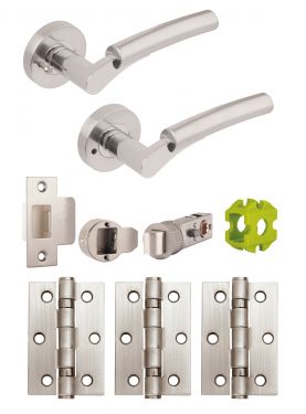 Click Here To Enlarge This Photo Of JTB81065 Jigtech Polished Chrome&sol;Satin Chrome 'Ultro' Privacy Door Pack &lpar;57mm Backset and 3" Hinges&rpar;