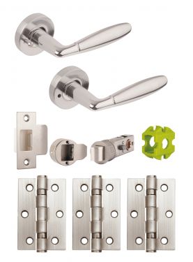 Click Here To Enlarge This Photo Of JTB81070 Jigtech Polished Chrome&sol;Satin Chrome 'Harrier' Privacy Door Pack &lpar;57mm Backset and 3" Hinges&rpar;