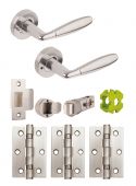 JTB81070 Jigtech Polished Chrome&sol;Satin Chrome 'Harrier' Privacy Door Pack &lpar;57mm Backset and 3" Hinges&rpar;