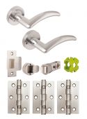 JTB81210 Jigtech Satin Chrome 'Viper' Privacy Door Pack &lpar;57mm Backset and 3" Hinges&rpar;