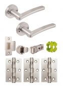 JTB81220 Jigtech Satin Chrome 'Condor' Privacy Door Pack &lpar;57mm Backset and 3" Hinges&rpar;