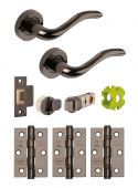 JTB81400 Jigtech Black Nickel 'Solar' Privacy Door Pack &lpar;57mm Backset and 3" Hinges&rpar;