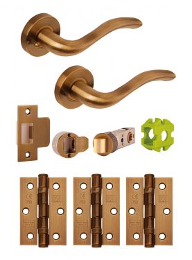 Click Here To Enlarge This Photo Of JTB81600 Jigtech Antique Brass 'Solar' Privacy Door Pack &lpar;57mm Backset and 3" Hinges&rpar;