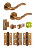 JTB81600 Jigtech Antique Brass 'Solar' Privacy Door Pack &lpar;57mm Backset and 3" Hinges&rpar;