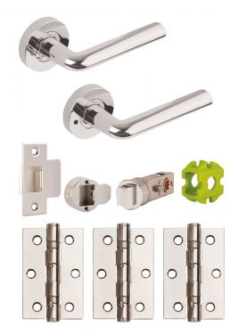 Click Here To Enlarge This Photo Of JTB82025 Jigtech Polished Chrome 'Riva' Privacy Door Pack &lpar;57mm Backset and 3" Hinges&rpar;