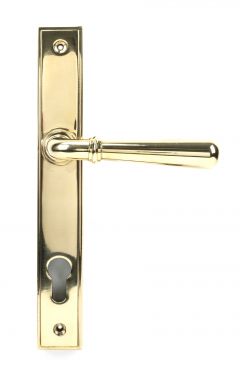 Click Here To Enlarge This Photo Of 46529 From The Anvil Polished Brass Newbury Slimline Lever Espag&period; Lock Set - 92mm centres - 212mm screw centres