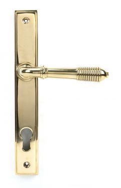 Click Here To Enlarge This Photo Of 46545 From The Anvil Polished Brass Reeded Slimline Lever Espag&period; Lock Set - 92mm centres - 212mm screw centres