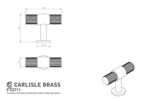 Click Here To Enlarge This Photo Of FTD711MB - Carlisle Brass Fingertip Design 'Lines' T-Bar Knob 50mm Matt Black