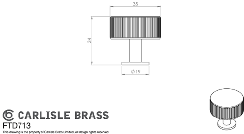 Click Here To Enlarge This Photo Of FTD713SB - Carlisle Brass Fingertip Design 'Lines' Radio Knob 35mm Satin Brass