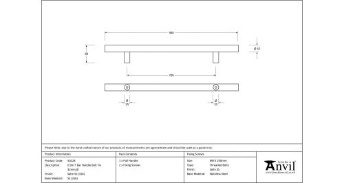 Click Here To Enlarge This Photo Of 50228 From The Anvil Satin SS &lpar;316&rpar; 900mm T Bar Handle Bolt Fix 32mm dia&period;