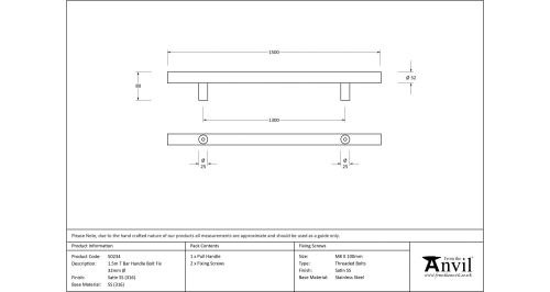Click Here To Enlarge This Photo Of 50234 From The Anvil Satin SS &lpar;316&rpar; 1500mm T Bar Handle Bolt Fix 32mm dia&period;