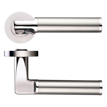 Click Here To Enlarge This Photo Of ZPZ030PNSS - Zoo Hardware Stanza 'Milan' Lever Handles on Round Screw on Rose &lpar;Dual Finish&rpar; Polished Nickel&sol;Satin Stainless &lpar;Designer Range&rpar;